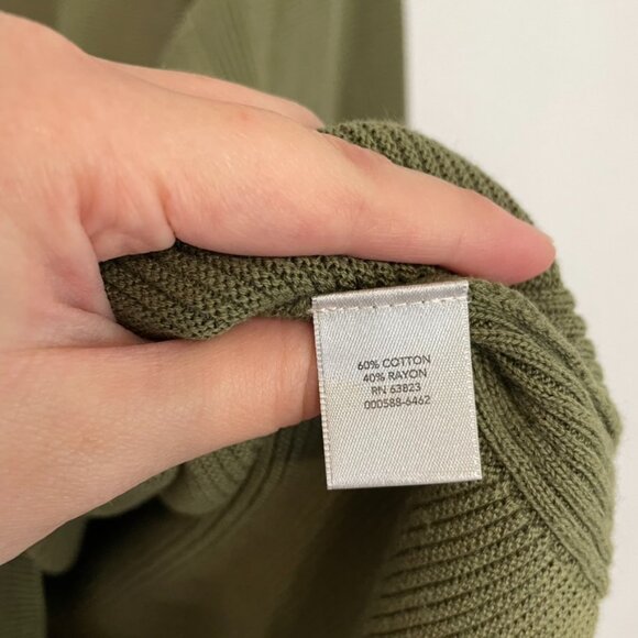 CHRISTOPHER & BANKS Crew Neck Sweater Button Cuff Olive Green 3/4 Sleeve Cotton - Picture 12 of 16
